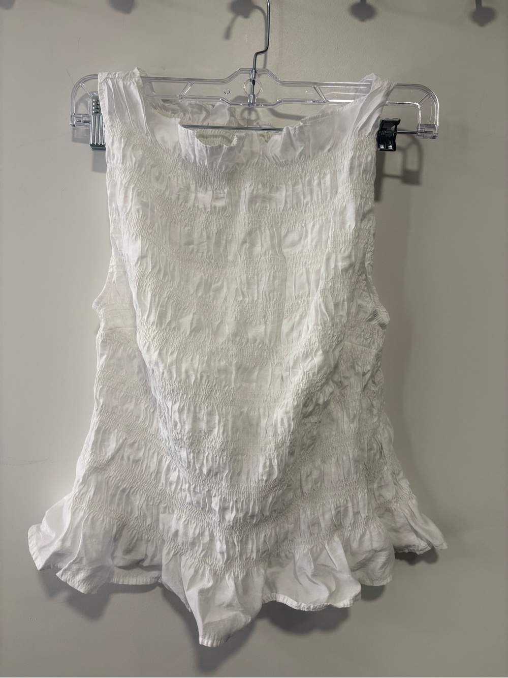 H&M White Smocked Ruffle-Hem Camisole